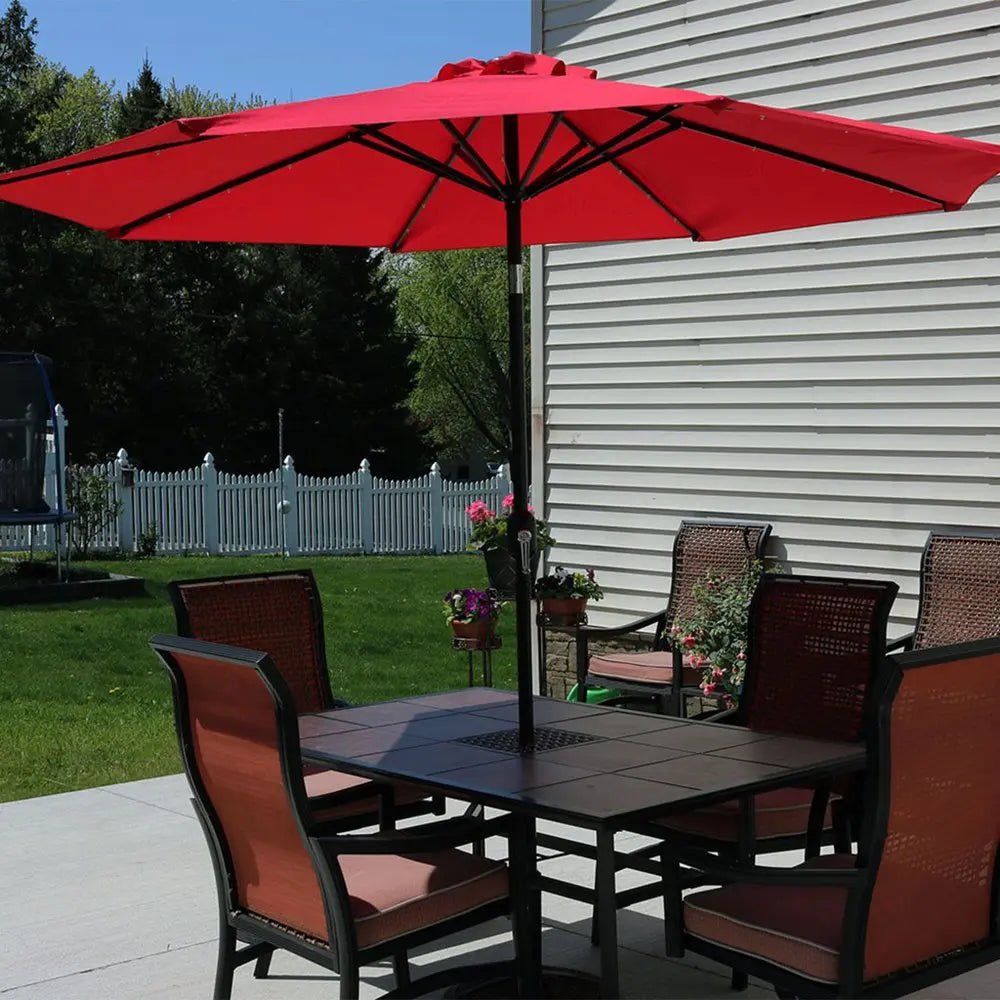 96" Red Polyester Octagonal Tilt Lighted Market Patio Umbrella - NOBLE HOME INTERIORS