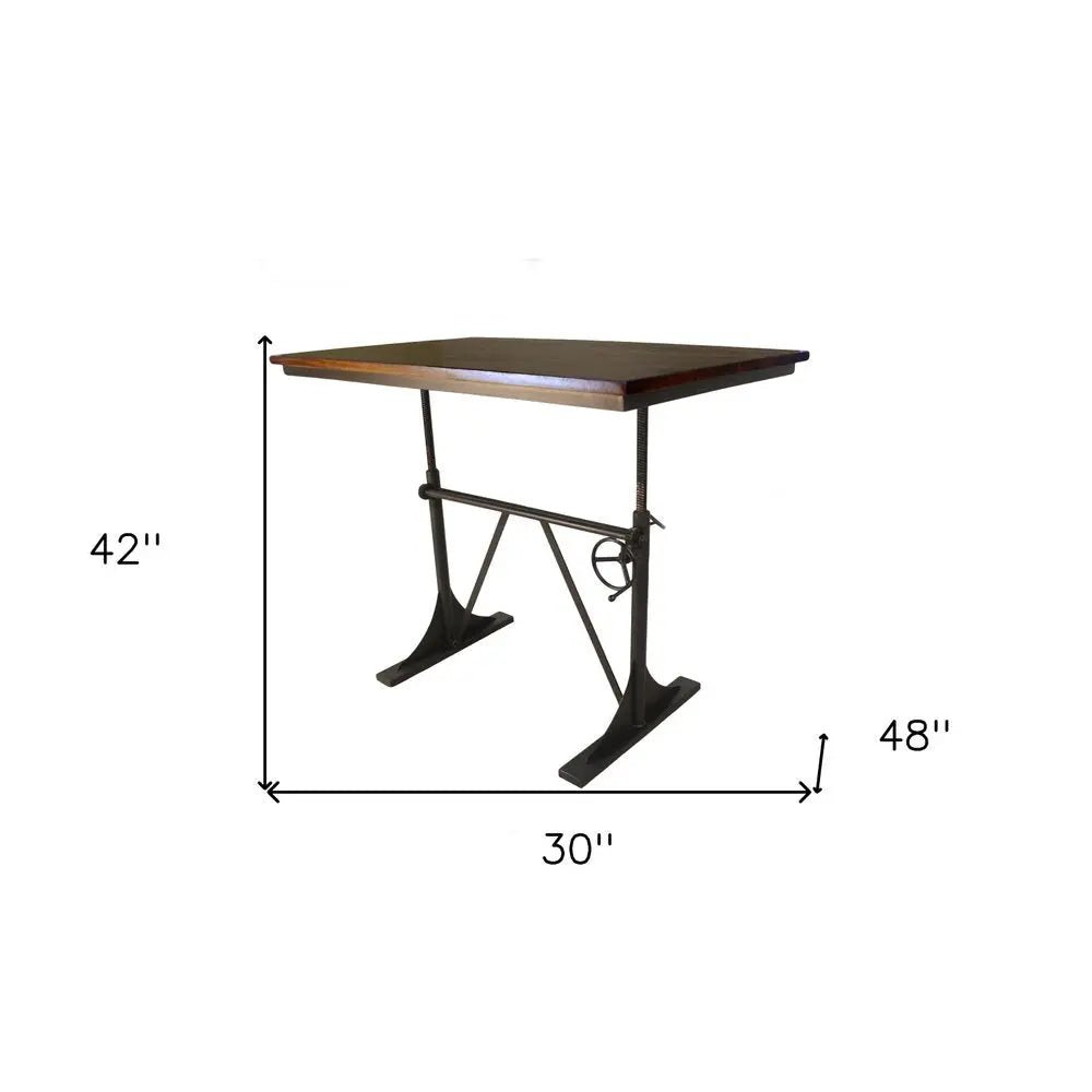 Adjustable Height Brown and Black Solid Wood and Iron Writing Desk - NOBLE HOME INTERIORS