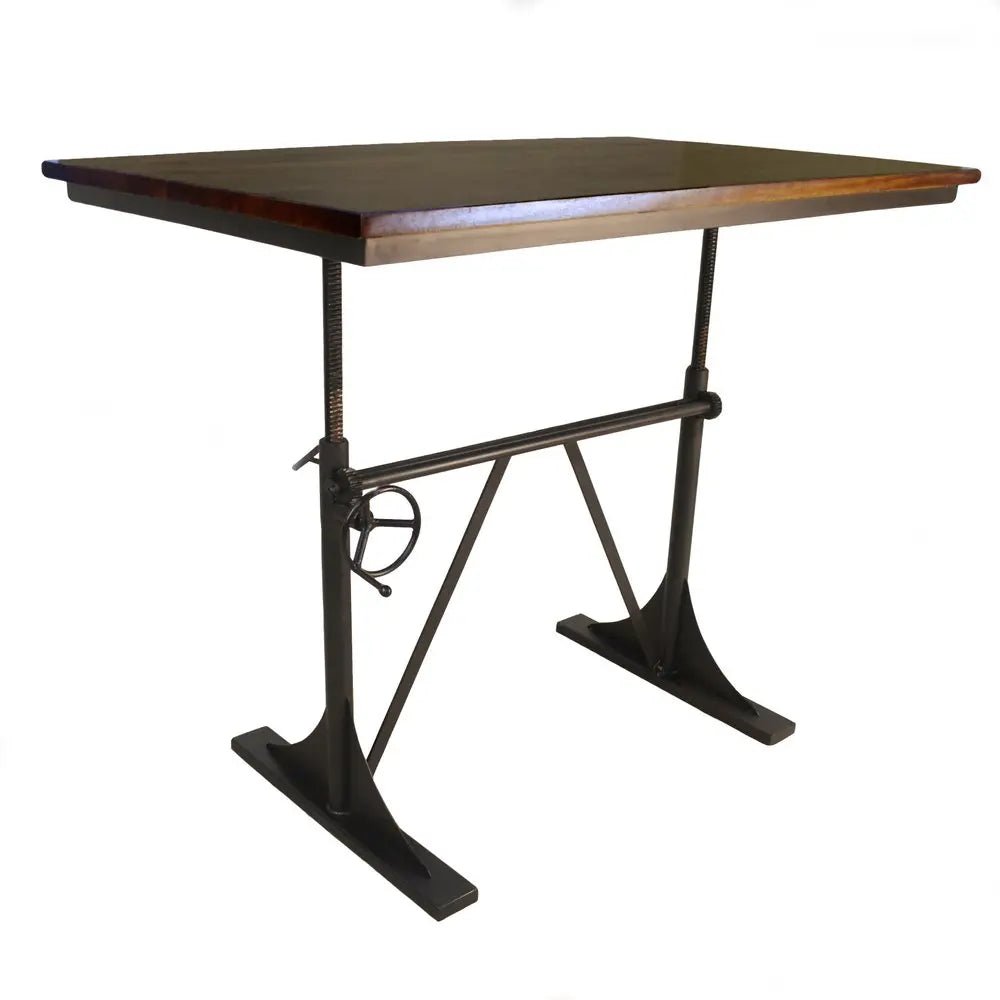 Adjustable Height Brown and Black Solid Wood and Iron Writing Desk - NOBLE HOME INTERIORS
