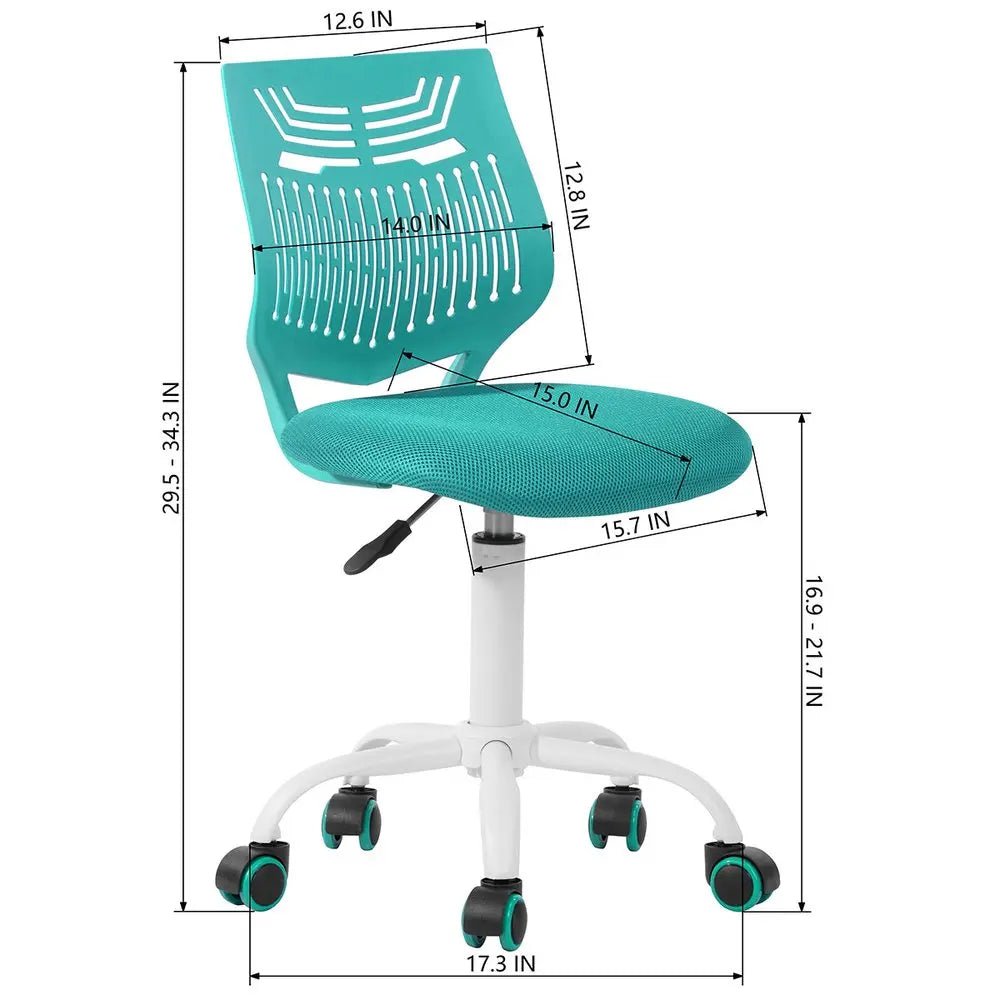 Aqua and White Adjustable Height Swivel Rolling Office Chair - NOBLE HOME INTERIORS