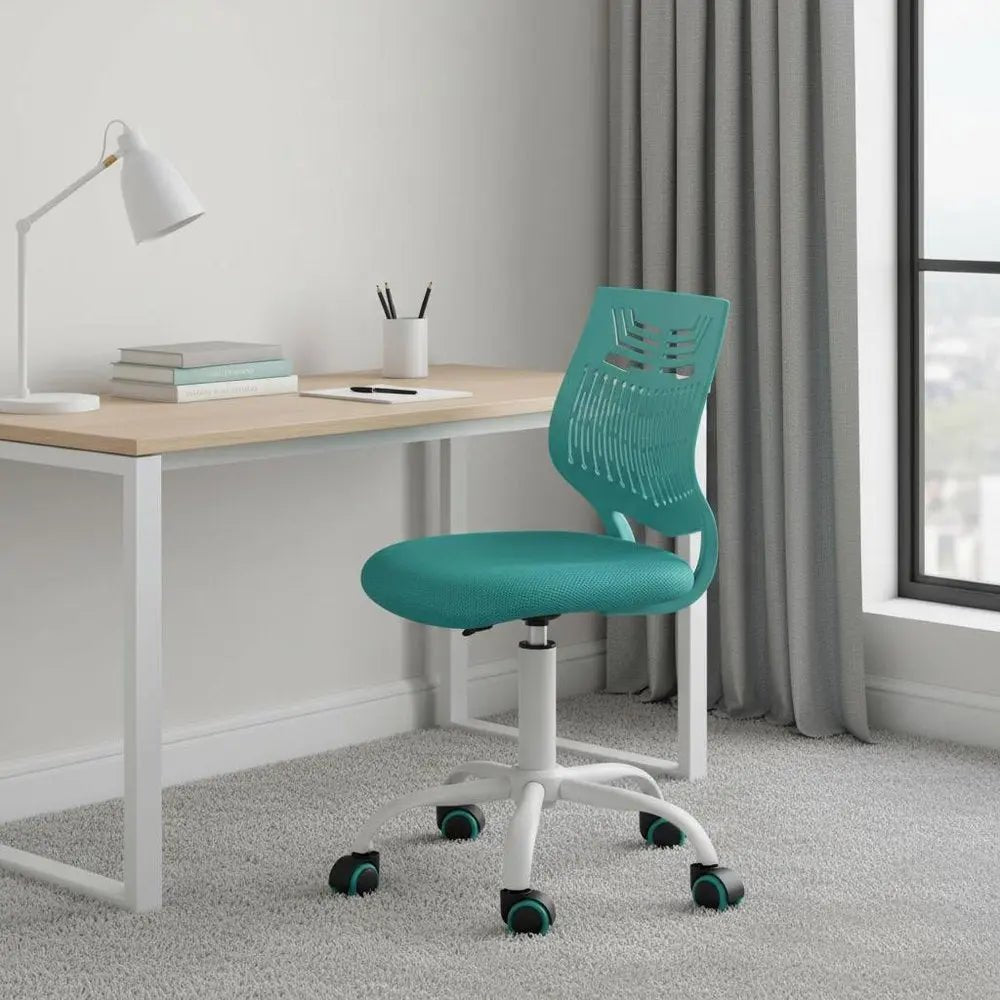 Aqua and White Adjustable Height Swivel Rolling Office Chair - NOBLE HOME INTERIORS
