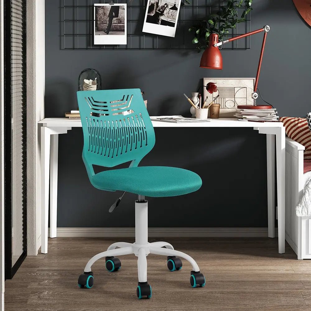 Aqua and White Adjustable Height Swivel Rolling Office Chair - NOBLE HOME INTERIORS