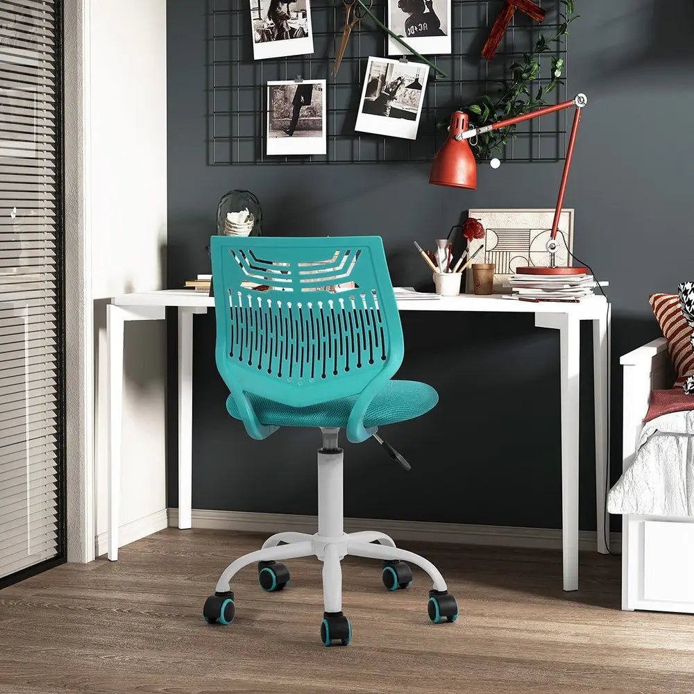 Aqua and White Adjustable Height Swivel Rolling Office Chair - NOBLE HOME INTERIORS