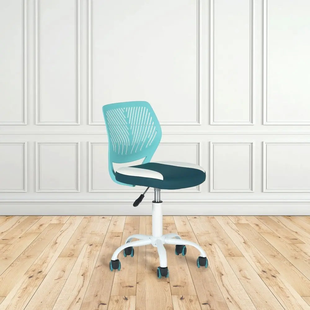 Aqua Teal Blue and White Adjustable Height Swivel Rolling Office Chair - NOBLE HOME INTERIORS