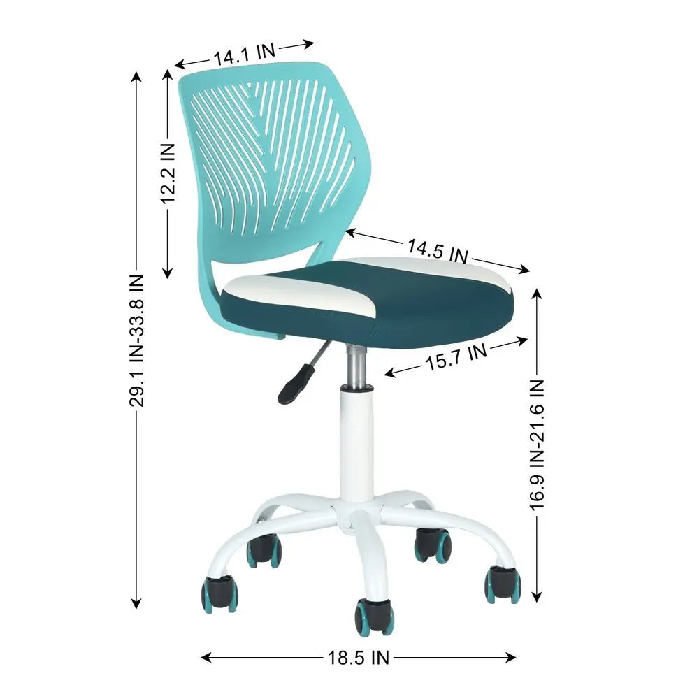 Aqua Teal Blue and White Adjustable Height Swivel Rolling Office Chair - NOBLE HOME INTERIORS