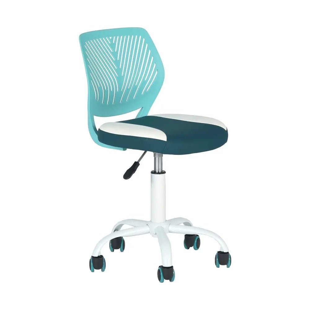 Aqua Teal Blue and White Adjustable Height Swivel Rolling Office Chair - NOBLE HOME INTERIORS