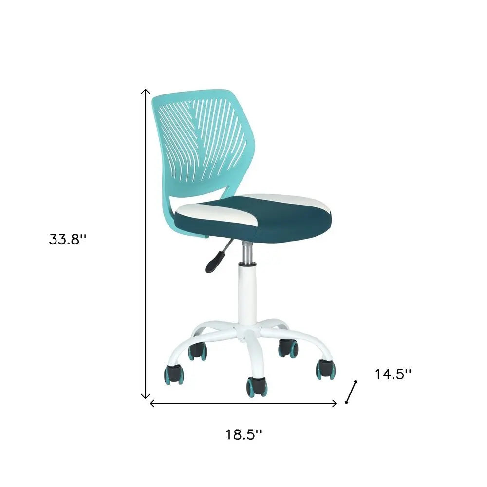 Aqua Teal Blue and White Adjustable Height Swivel Rolling Office Chair - NOBLE HOME INTERIORS