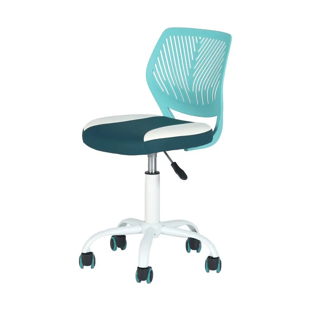 Aqua Teal Blue and White Adjustable Height Swivel Rolling Office Chair - NOBLE HOME INTERIORS