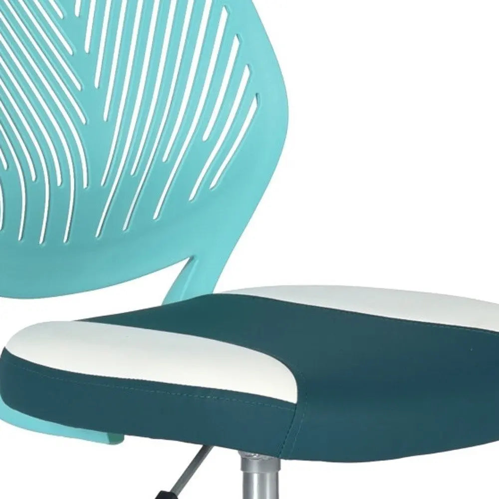 Aqua Teal Blue and White Adjustable Height Swivel Rolling Office Chair - NOBLE HOME INTERIORS