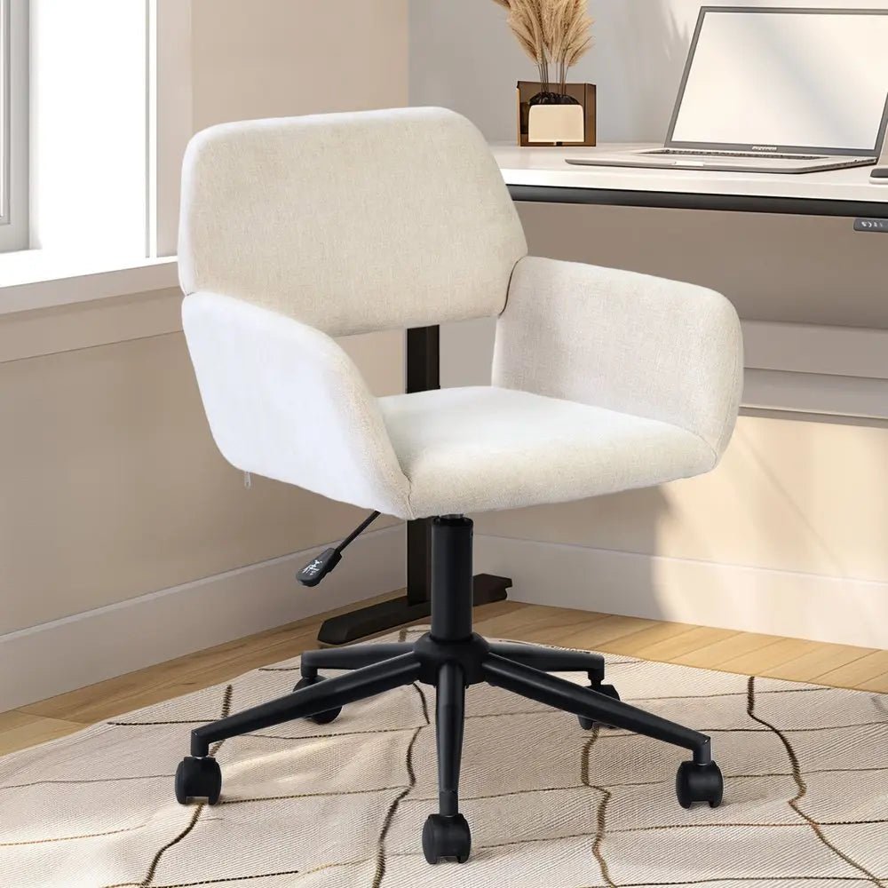 Beige and Black Adjustable Height Swivel Rolling Office Chair - NOBLE HOME INTERIORS