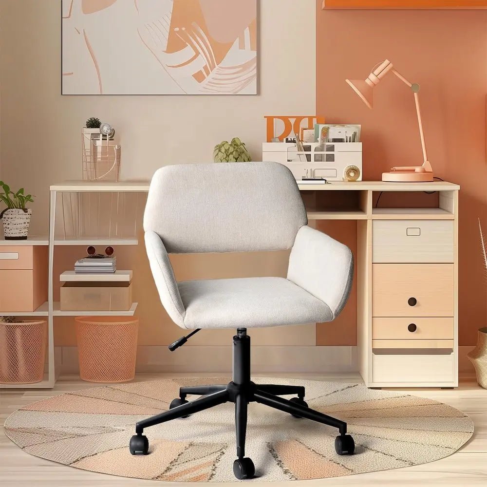 Beige and Black Adjustable Height Swivel Rolling Office Chair - NOBLE HOME INTERIORS