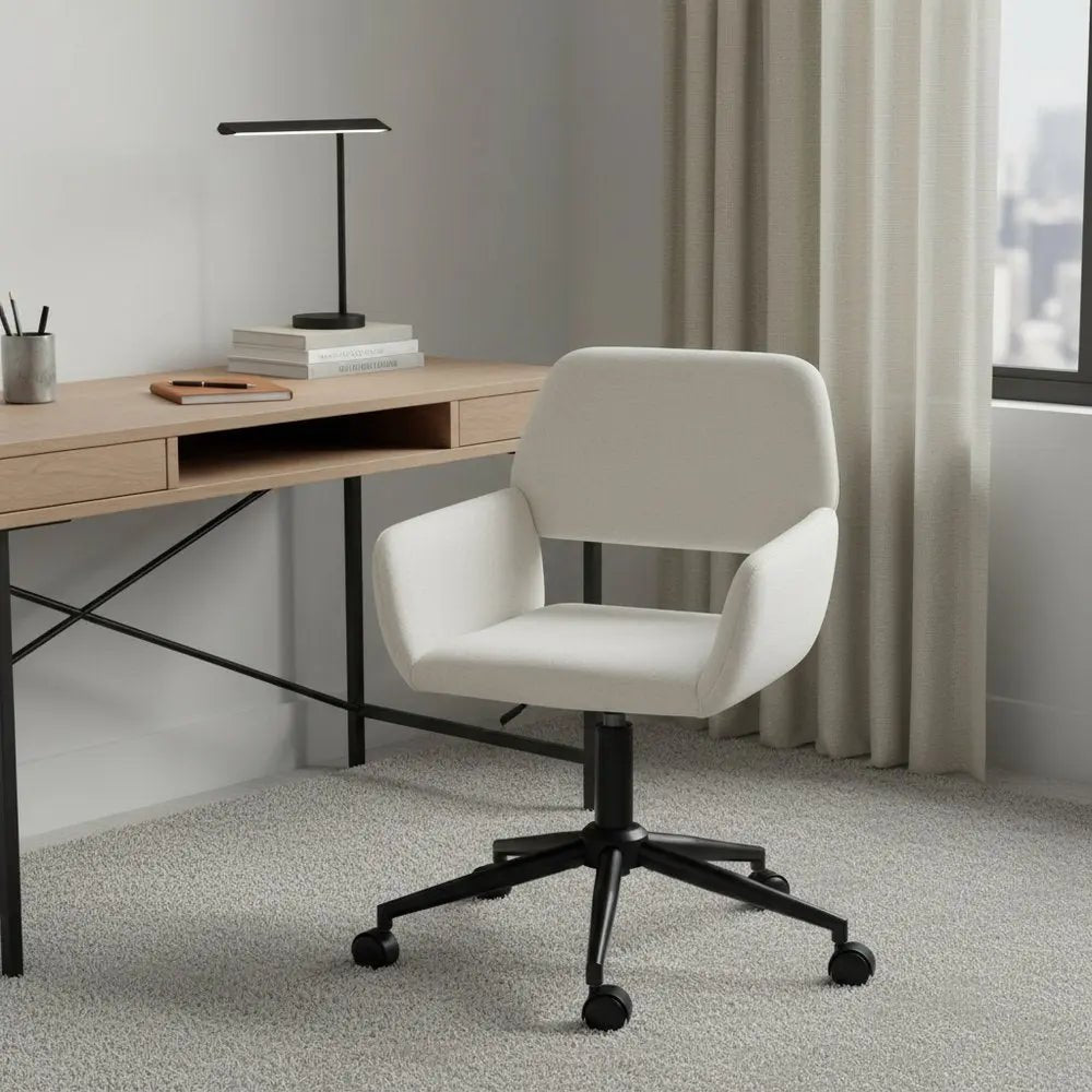 Beige and Black Adjustable Height Swivel Rolling Office Chair - NOBLE HOME INTERIORS