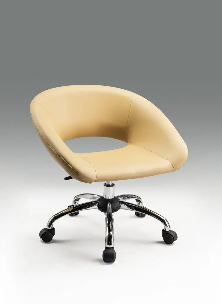 Beige and Silver Faux Leather Adjustable Height Swivel Rolling Office Chair - NOBLE HOME INTERIORS