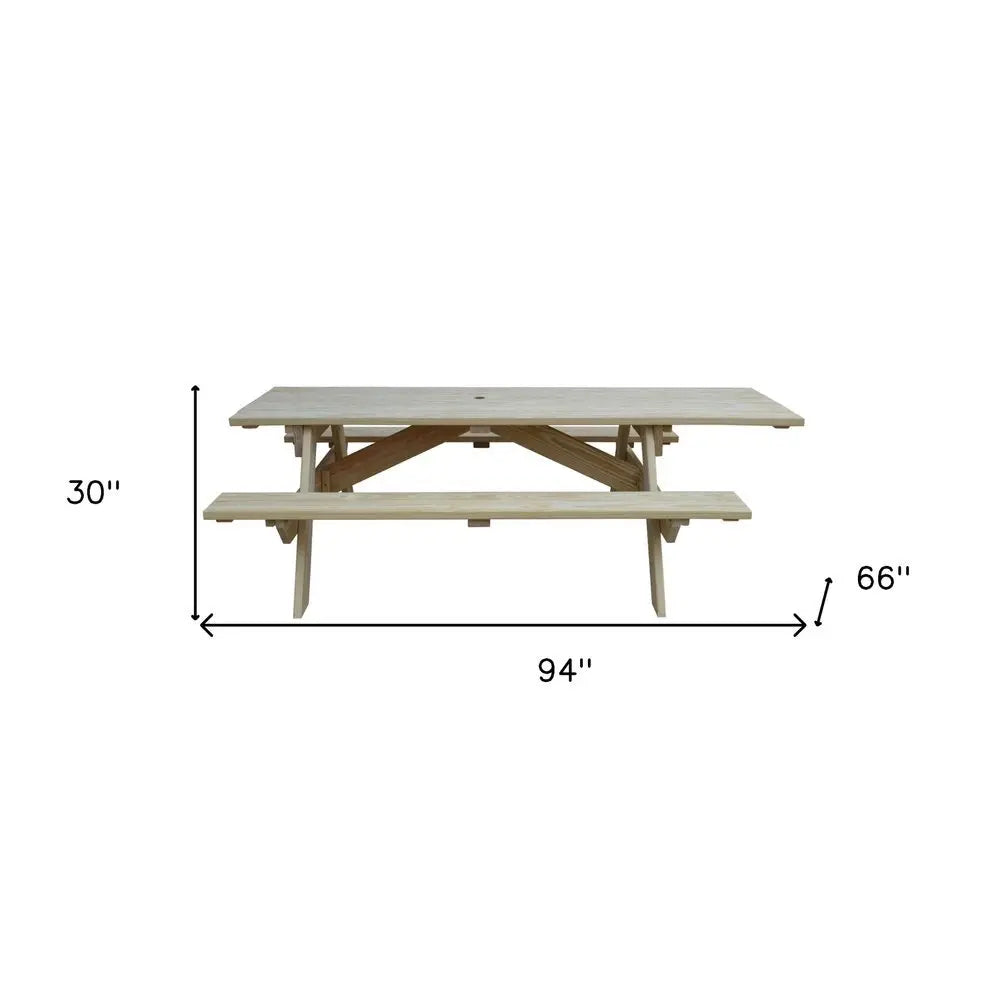 Beige Solid Wood Outdoor Picnic Table Umbrella Hole - NOBLE HOME INTERIORS