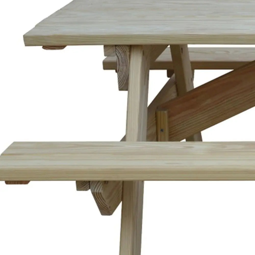 Beige Solid Wood Outdoor Picnic Table Umbrella Hole - NOBLE HOME INTERIORS