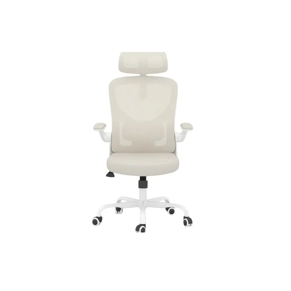 Beige White and Black Adjustable Height Swivel Rolling Office Chair - NOBLE HOME INTERIORS