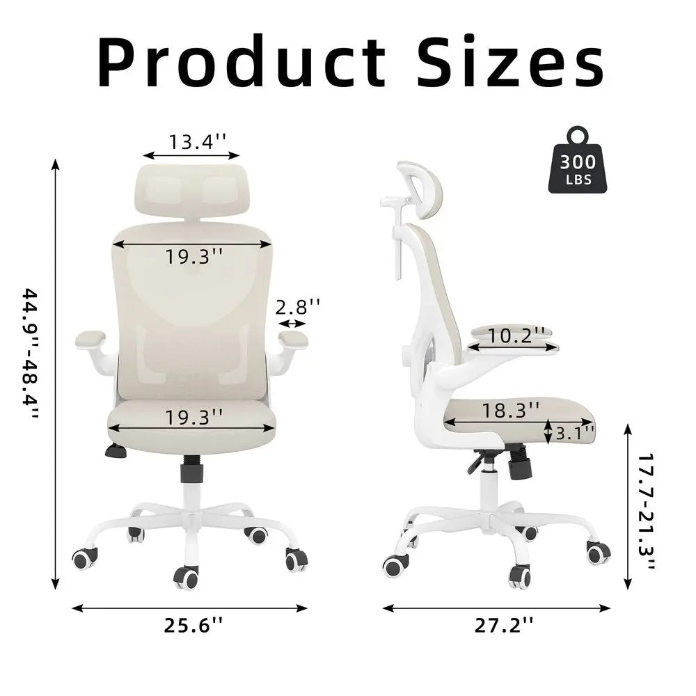 Beige White and Black Adjustable Height Swivel Rolling Office Chair - NOBLE HOME INTERIORS