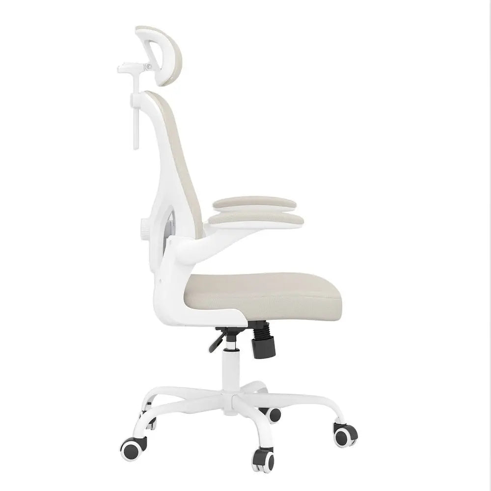 Beige White and Black Adjustable Height Swivel Rolling Office Chair - NOBLE HOME INTERIORS