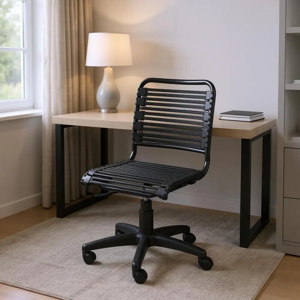 Black Adjustable Swivel Bungee Rolling Office Chair - NOBLE HOME INTERIORS