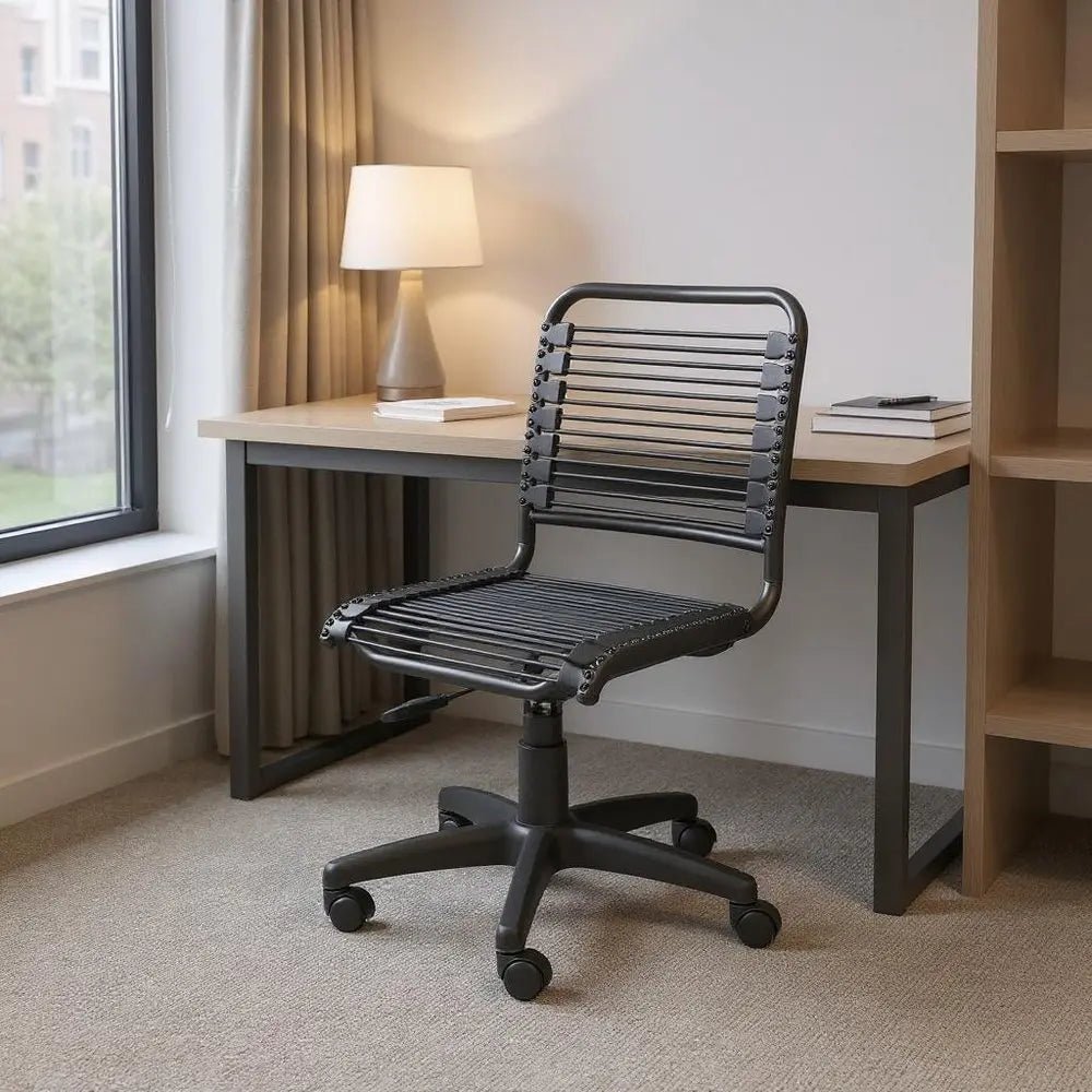 Black Adjustable Swivel Bungee Rolling Office Chair - NOBLE HOME INTERIORS