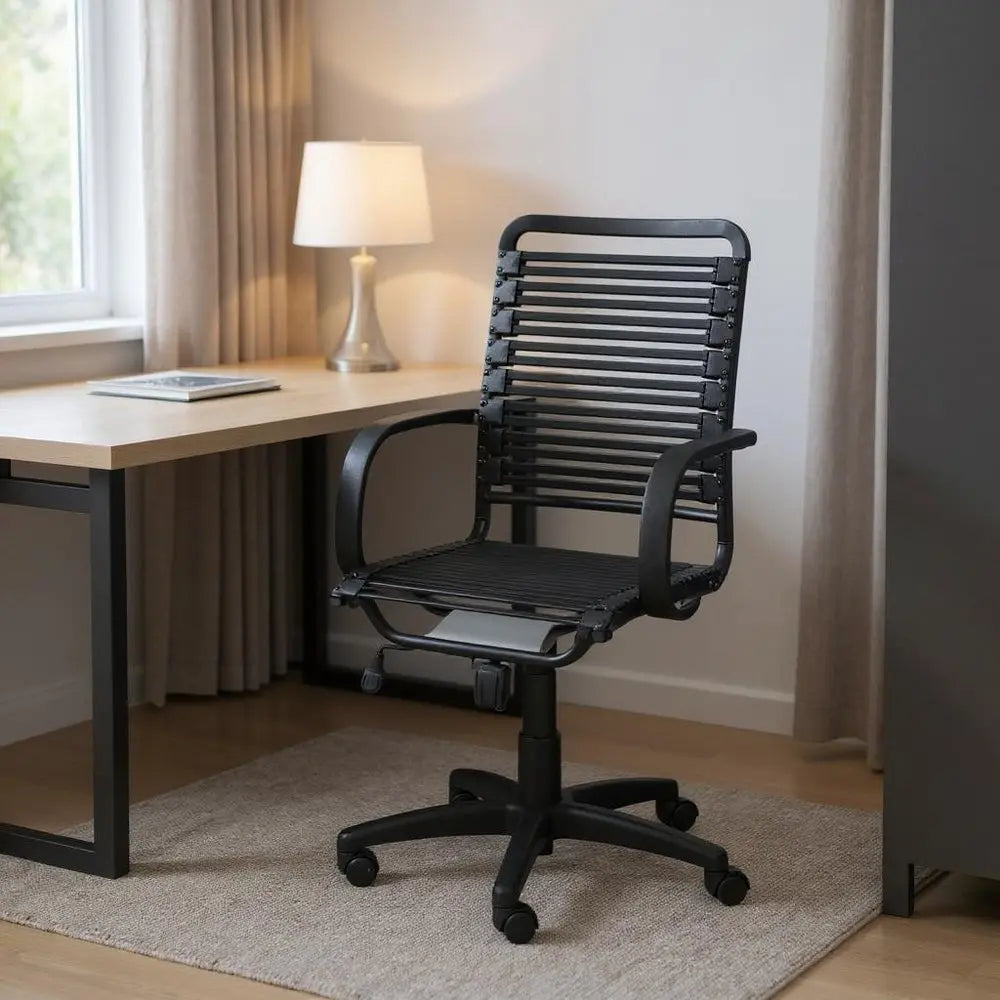 Black Adjustable Swivel Bungee Rolling Office Chair - NOBLE HOME INTERIORS