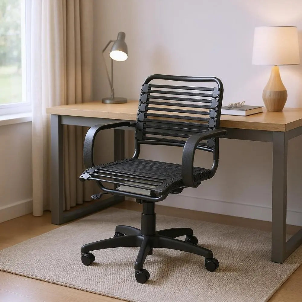 Black Adjustable Swivel Bungee Rolling Office Chair - NOBLE HOME INTERIORS