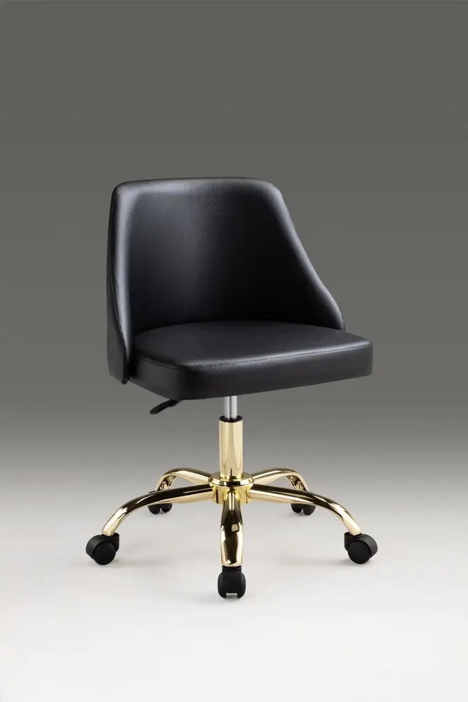 Black and Gold Faux Leather Adjustable Height Swivel Rolling Office Chair - NOBLE HOME INTERIORS