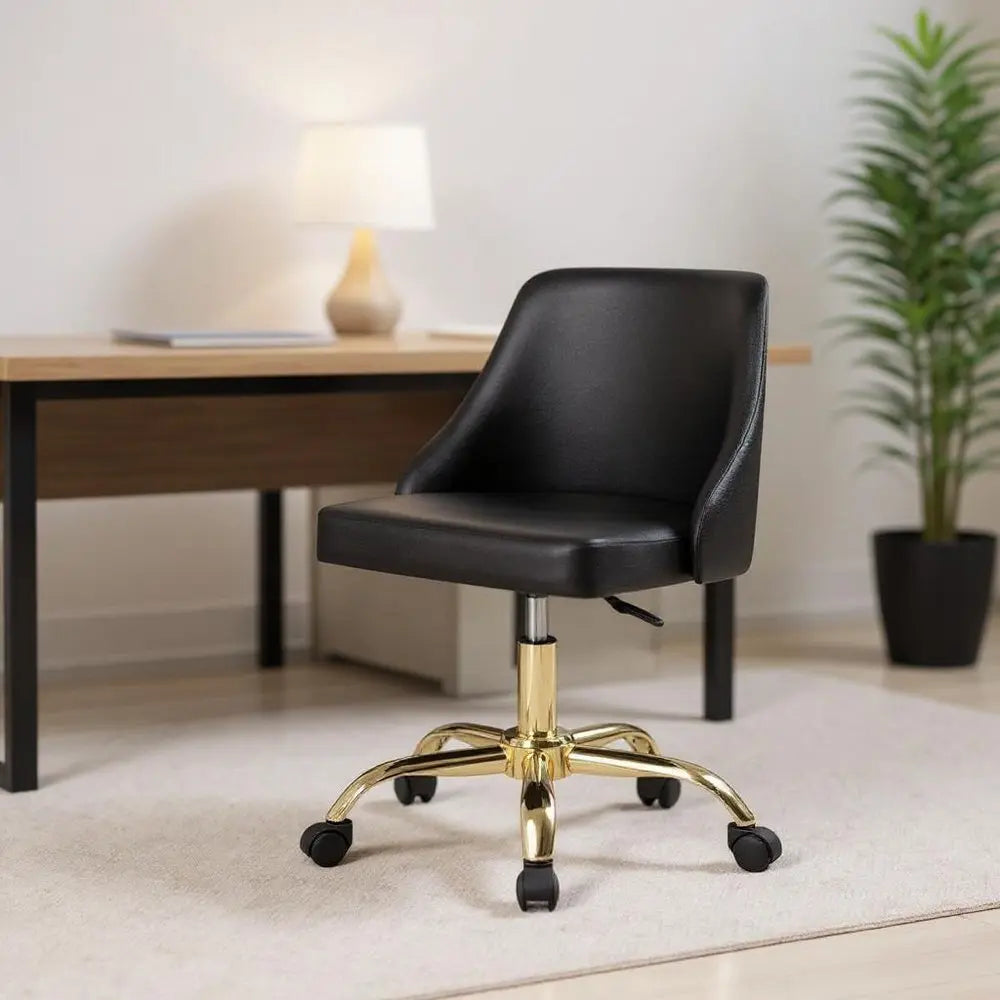 Black and Gold Faux Leather Adjustable Height Swivel Rolling Office Chair - NOBLE HOME INTERIORS