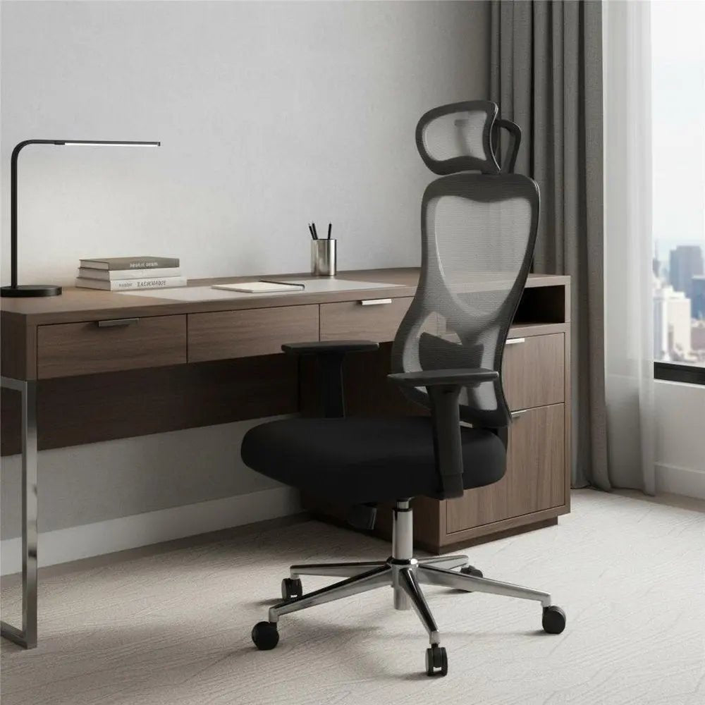 Black and Silver Adjustable Height Swivel Rolling Office Chair - NOBLE HOME INTERIORS