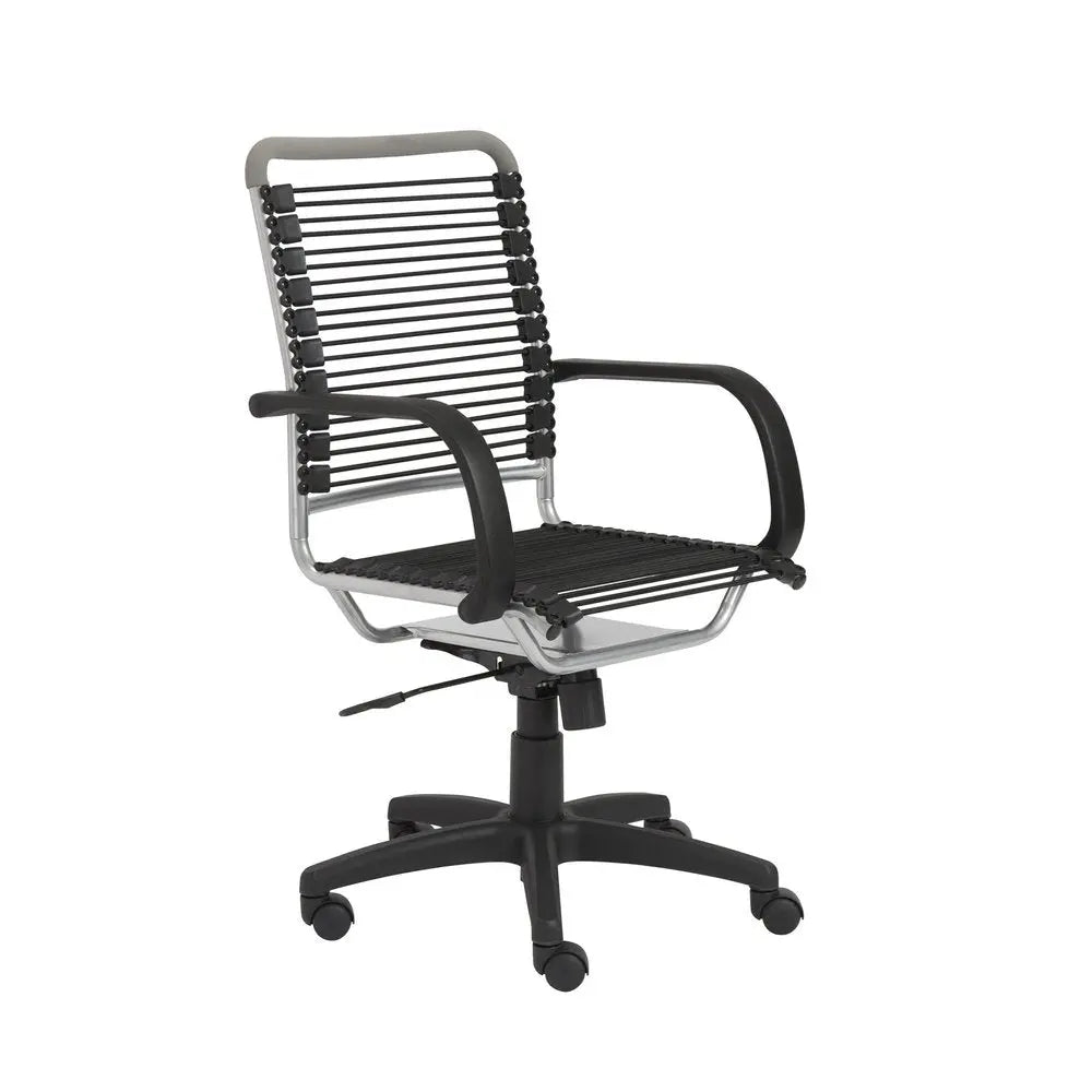 Black and Silver Adjustable Swivel Bungee Rolling Office Chair - NOBLE HOME INTERIORS
