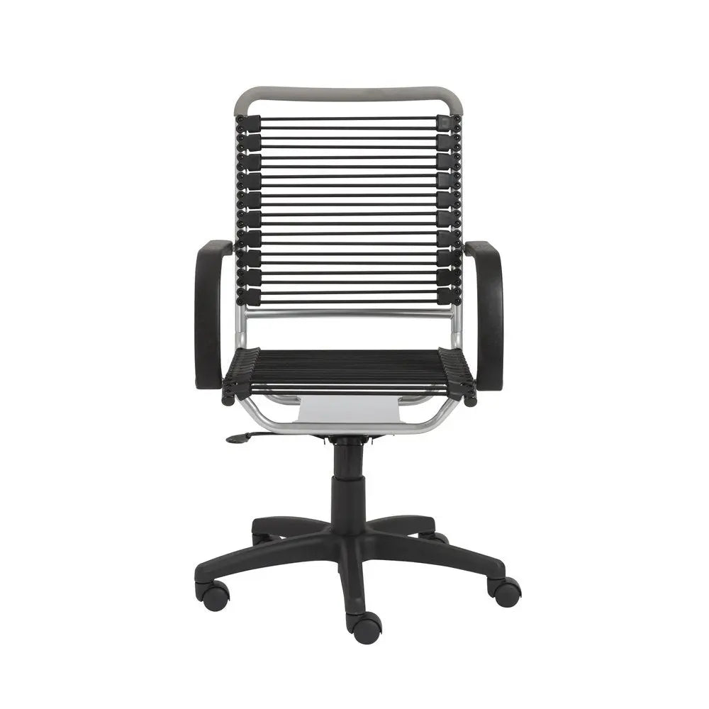 Black and Silver Adjustable Swivel Bungee Rolling Office Chair - NOBLE HOME INTERIORS