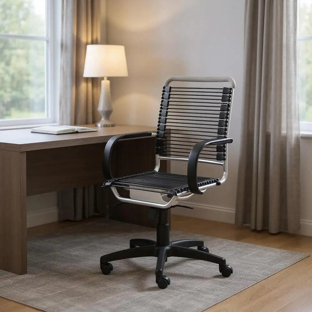 Black and Silver Adjustable Swivel Bungee Rolling Office Chair - NOBLE HOME INTERIORS