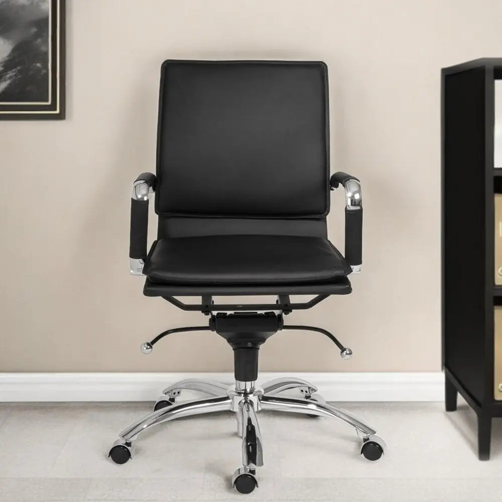 Black and Silver Adjustable Swivel Faux Leather Rolling Conference Office Chair - NOBLE HOME INTERIORS