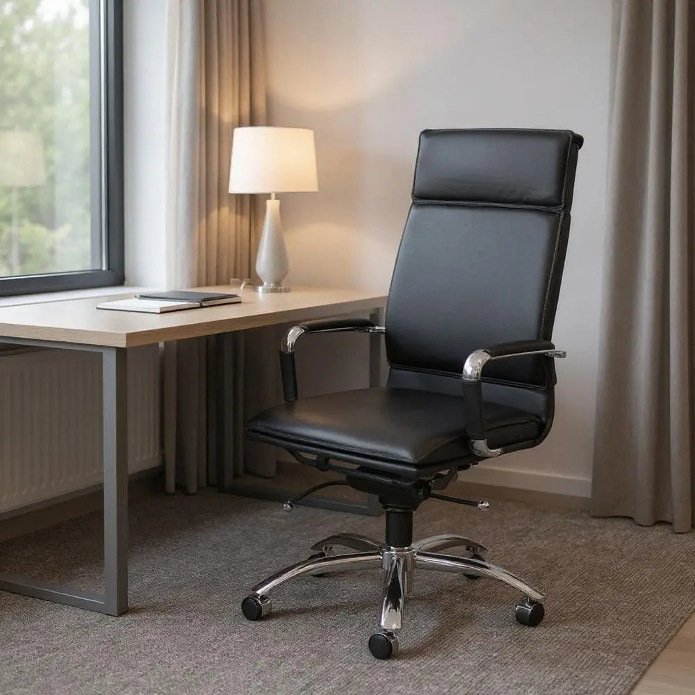 Black and Silver Adjustable Swivel Faux Leather Rolling Executive Office Chair - NOBLE HOME INTERIORS