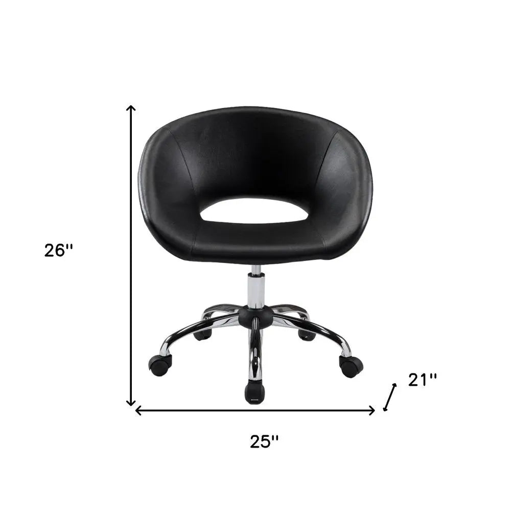 Black and Silver Faux Leather Adjustable Height Swivel Rolling Office Chair - NOBLE HOME INTERIORS