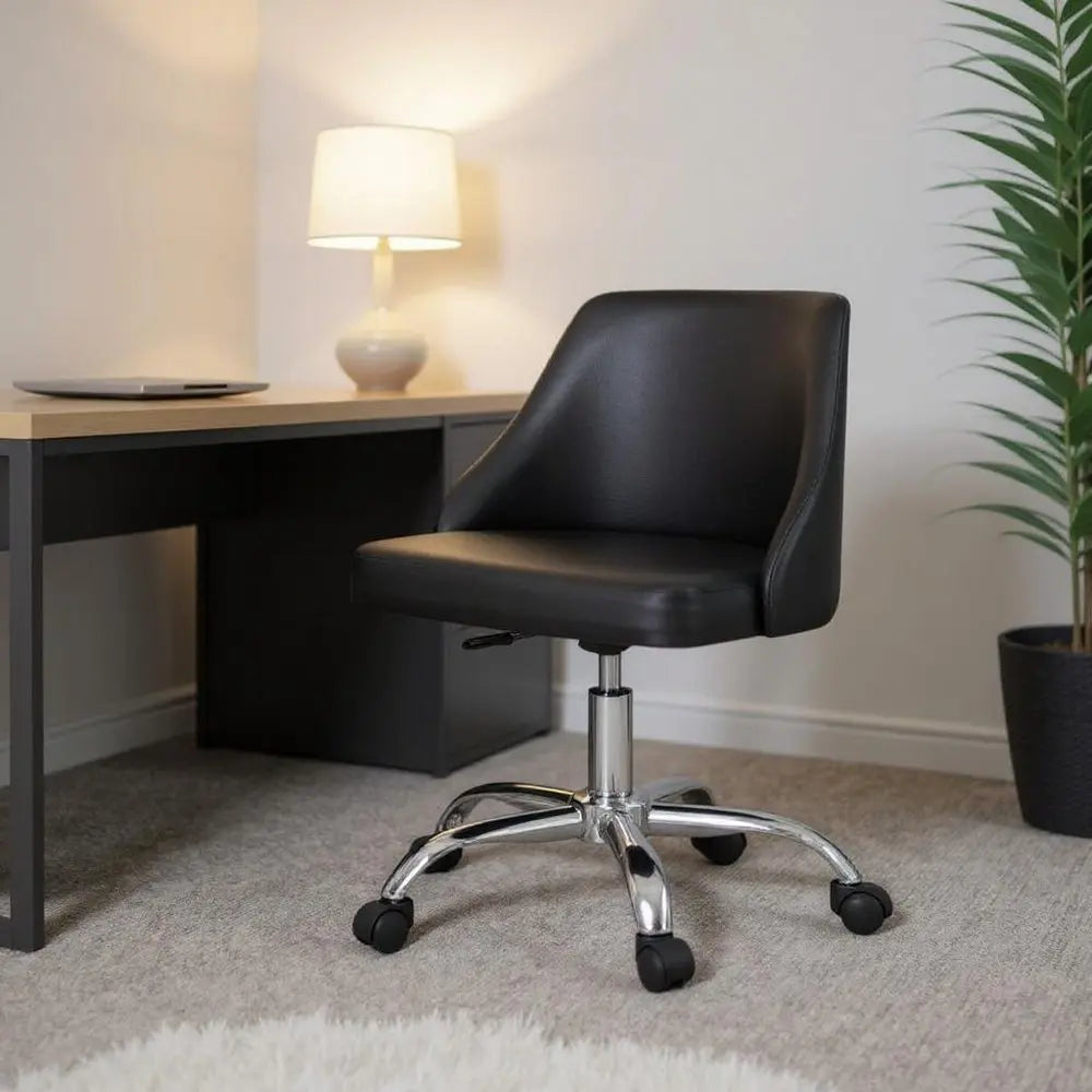 Black and Silver Faux Leather Adjustable Height Swivel Rolling Office Chair - NOBLE HOME INTERIORS