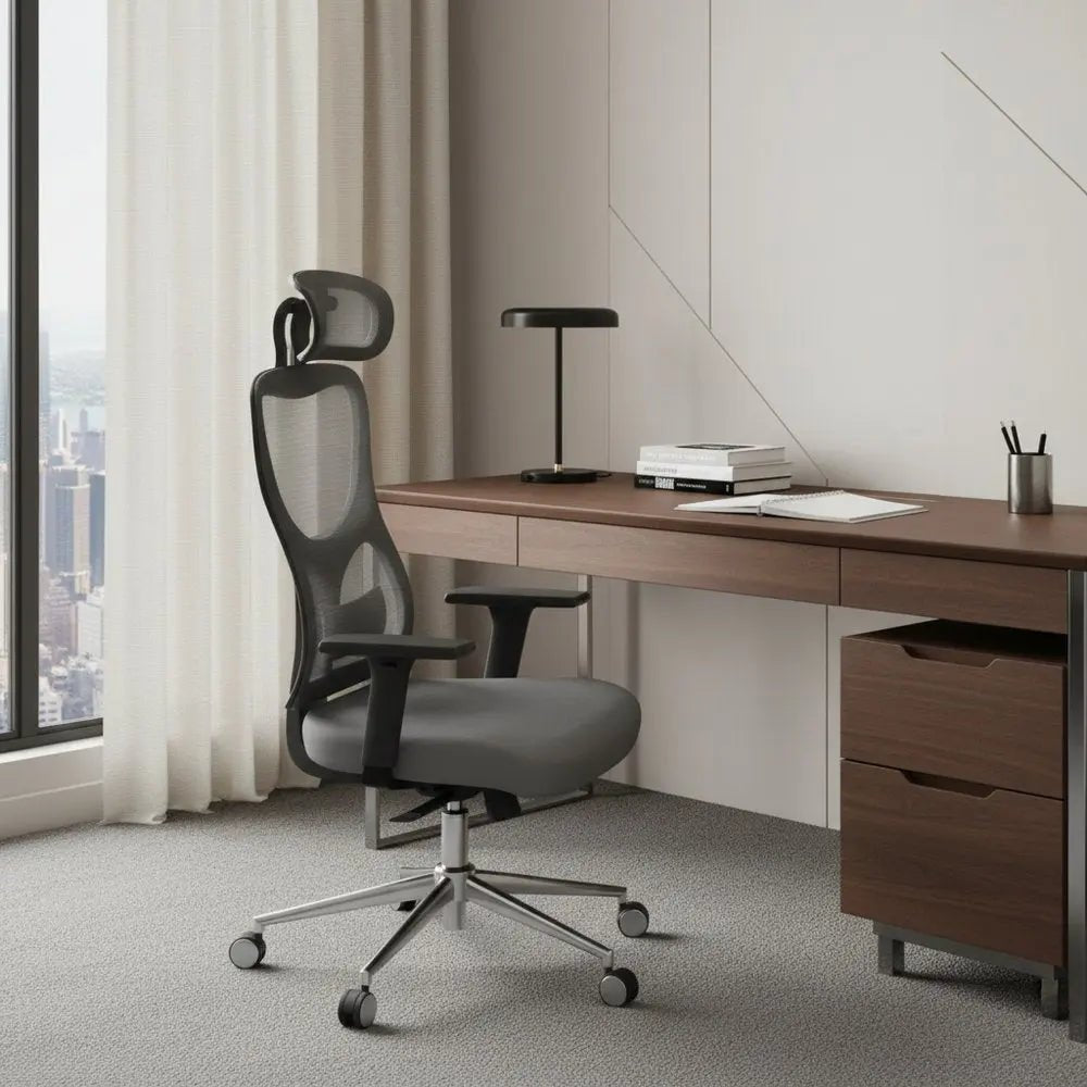 Black Gray and Silver Adjustable Height Swivel Rolling Office Chair - NOBLE HOME INTERIORS