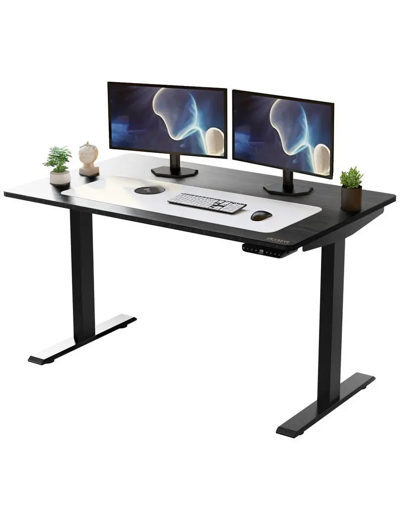 Black on Black 52" Bamboo Dual Motor Electric Office Adjustable Computer Desk - NOBLE HOME INTERIORS