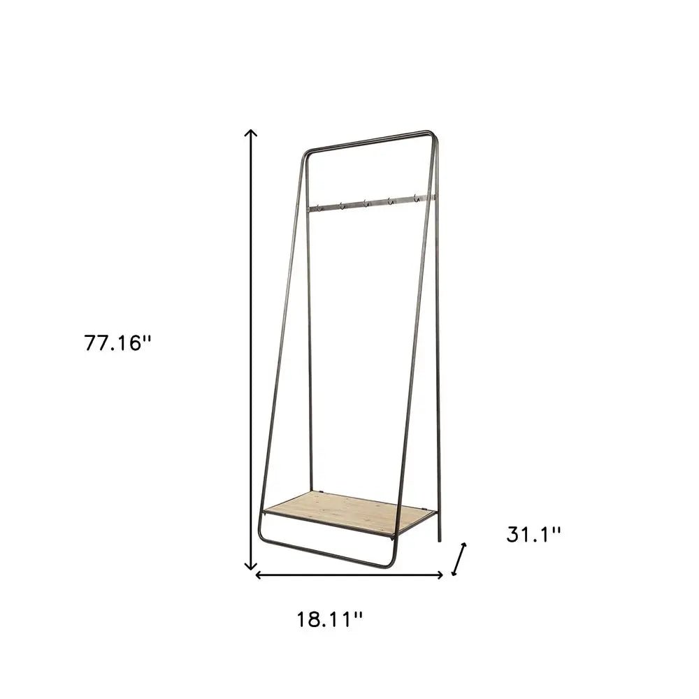 Black Pipe Metal And Wood Shelf Hall Tree - NOBLE HOME INTERIORS