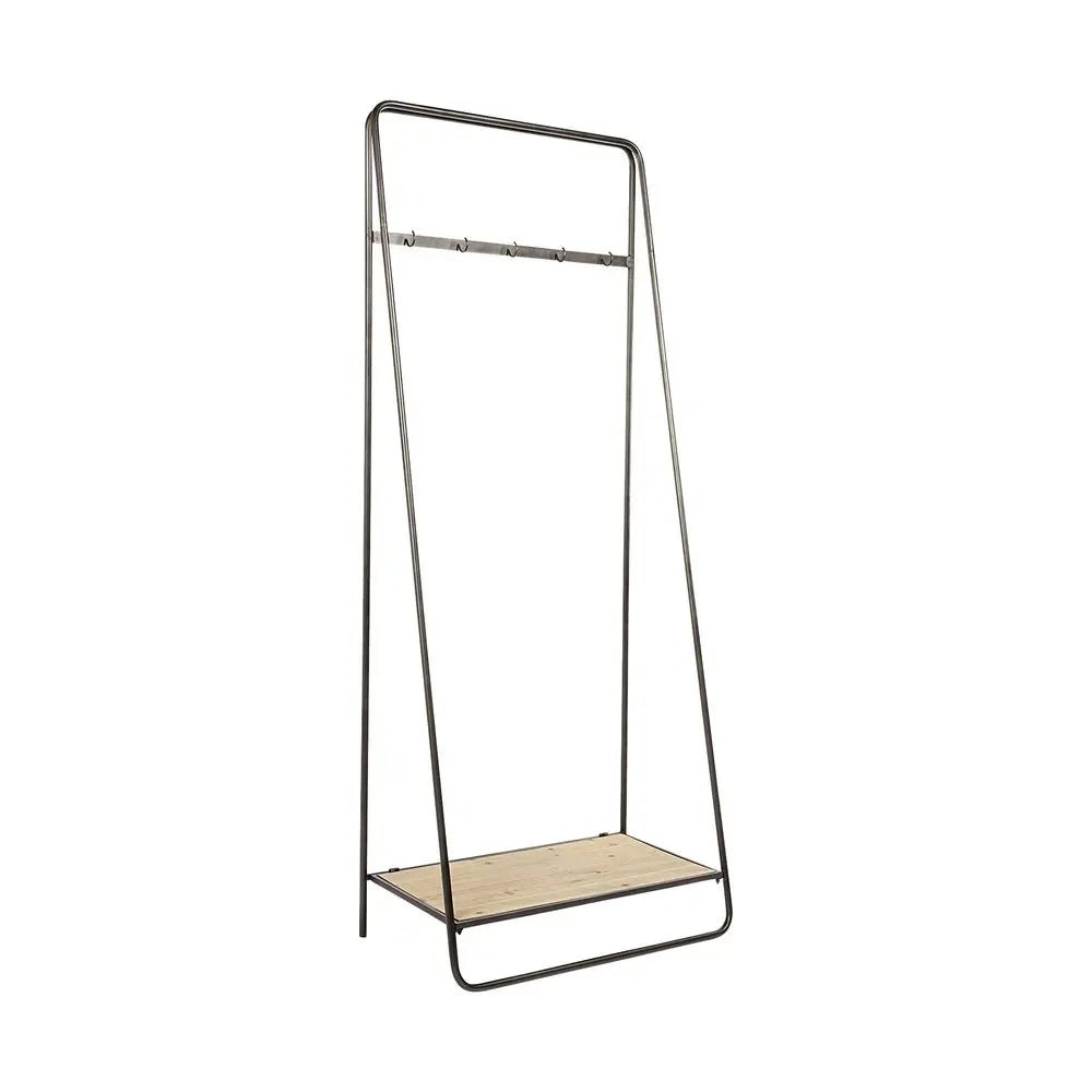 Black Pipe Metal And Wood Shelf Hall Tree - NOBLE HOME INTERIORS