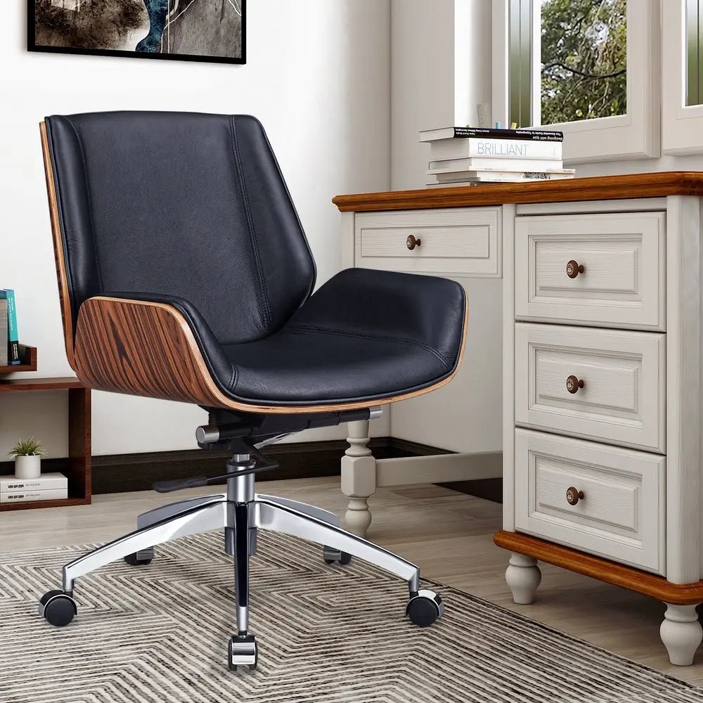 Black Rosewood and Silver Adjustable Height Swivel Rolling Conference Office Chair - NOBLE HOME INTERIORS