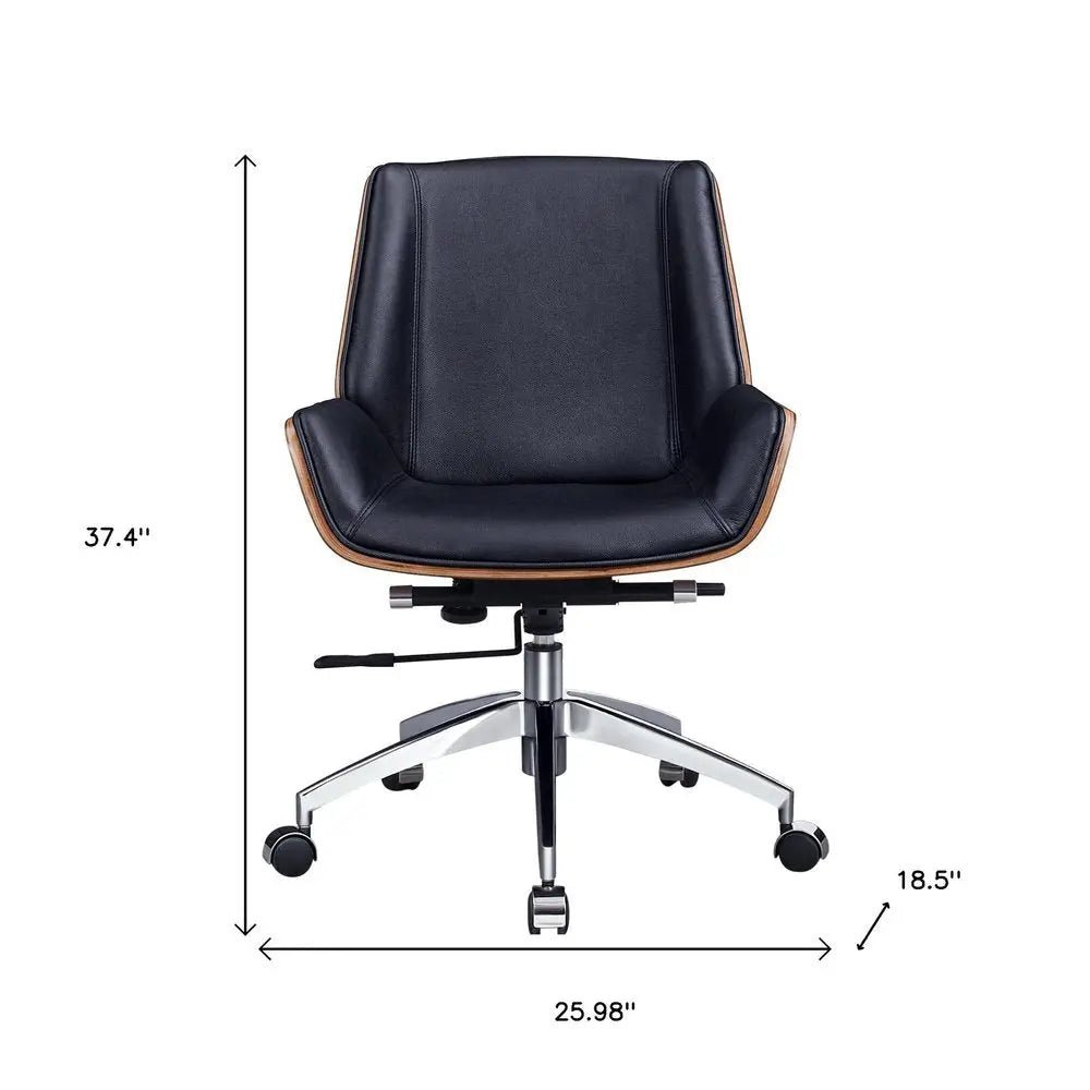 Black Rosewood and Silver Adjustable Height Swivel Rolling Conference Office Chair - NOBLE HOME INTERIORS