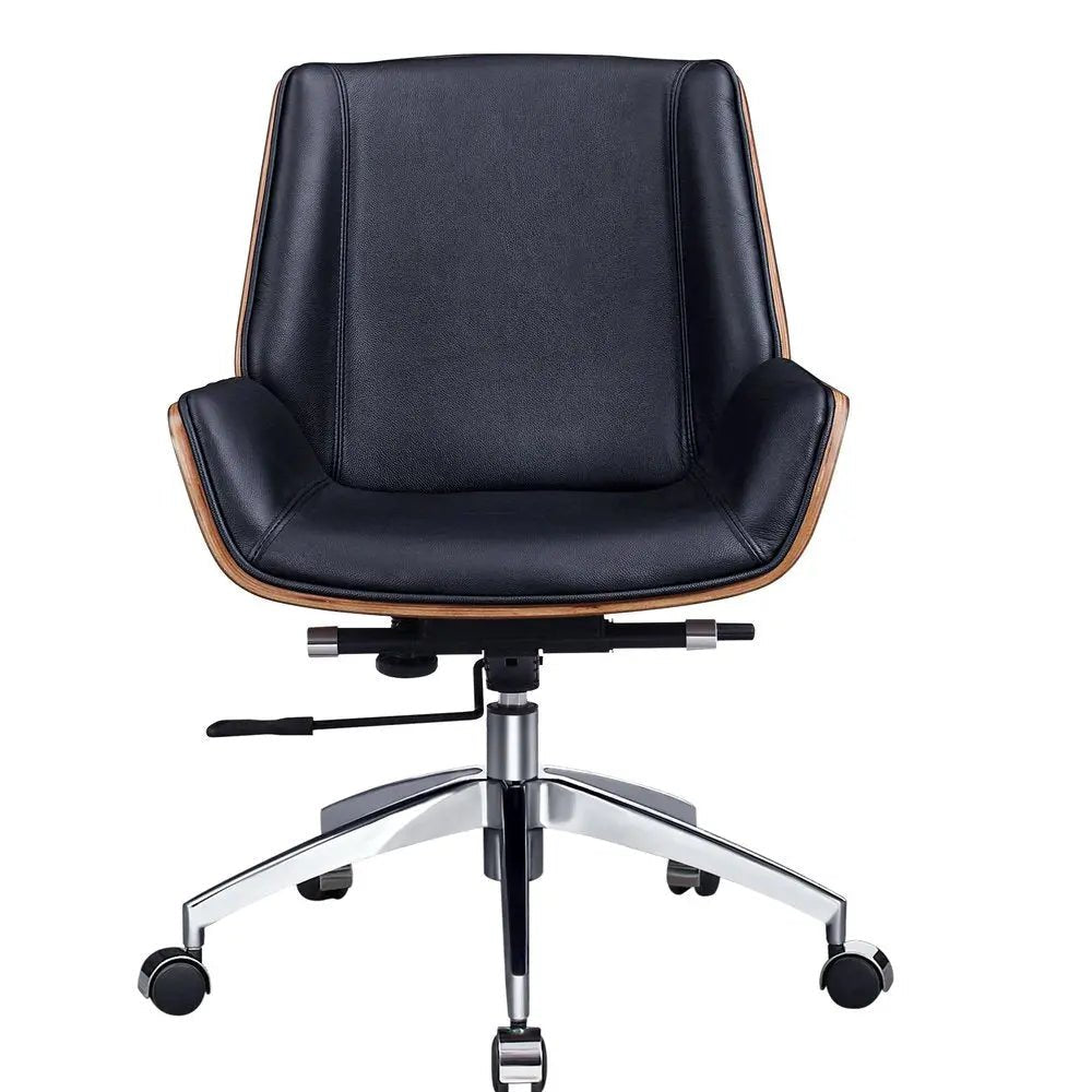 Black Rosewood and Silver Adjustable Height Swivel Rolling Conference Office Chair - NOBLE HOME INTERIORS