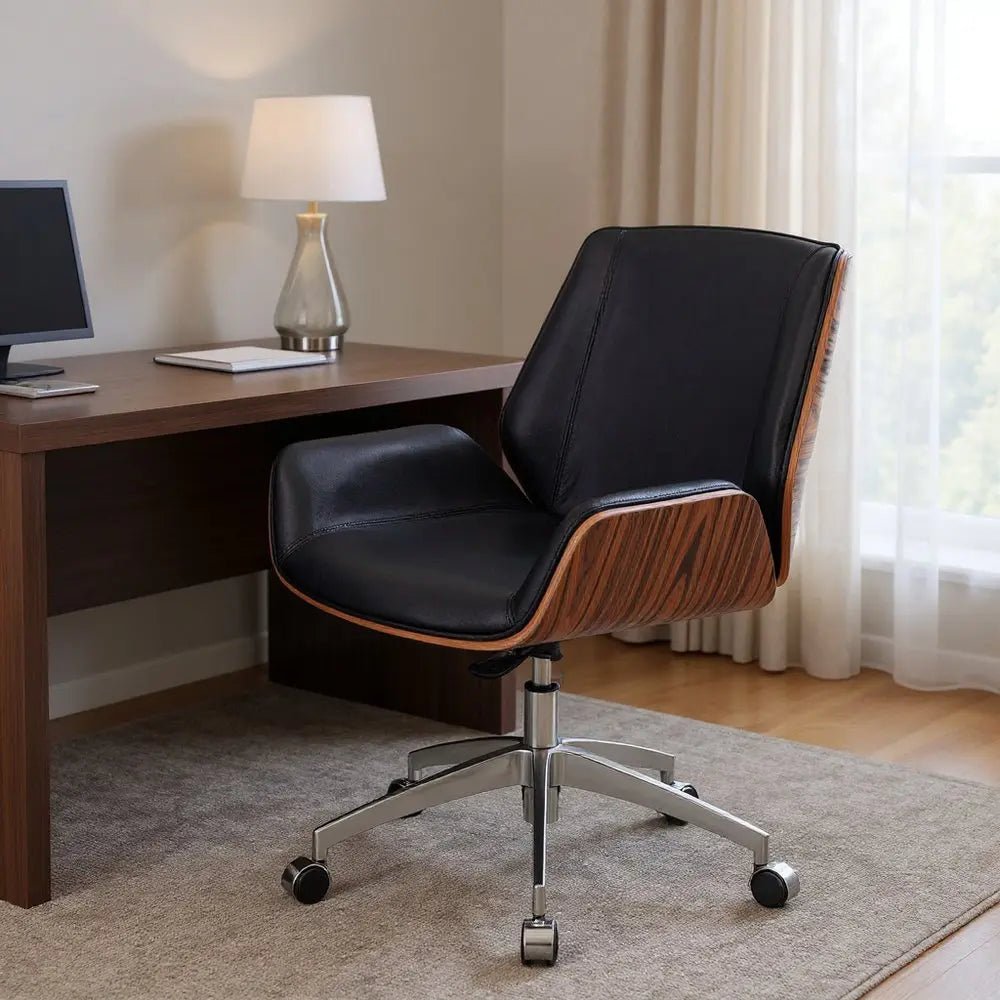 Black Rosewood and Silver Adjustable Height Swivel Rolling Conference Office Chair - NOBLE HOME INTERIORS