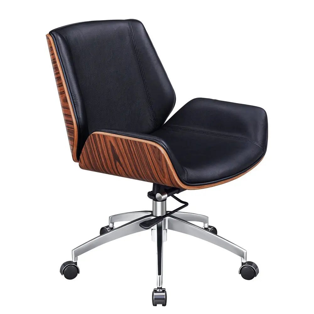 Black Rosewood and Silver Adjustable Height Swivel Rolling Conference Office Chair - NOBLE HOME INTERIORS