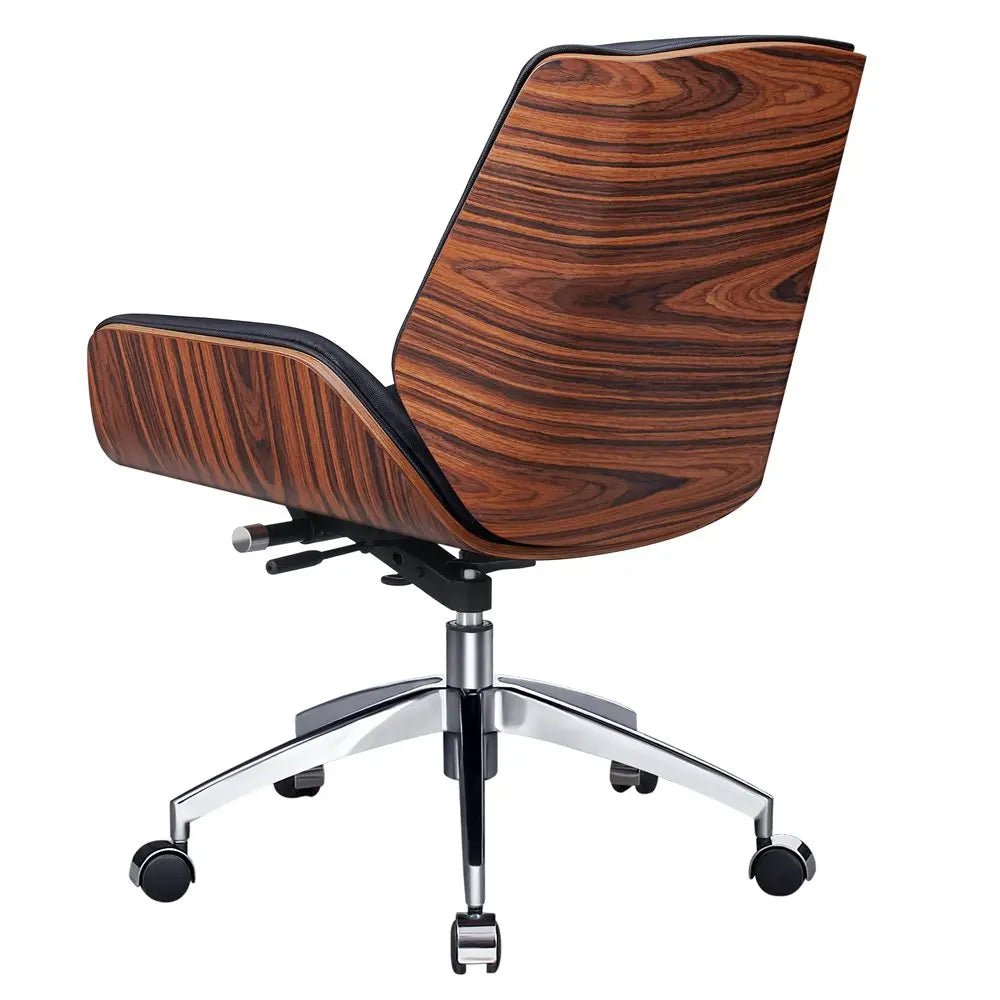 Black Rosewood and Silver Adjustable Height Swivel Rolling Conference Office Chair - NOBLE HOME INTERIORS