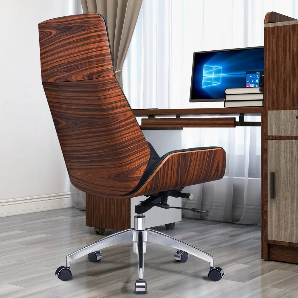 Black Rosewood and Silver Adjustable Height Swivel Rolling Executive Office Chair - NOBLE HOME INTERIORS