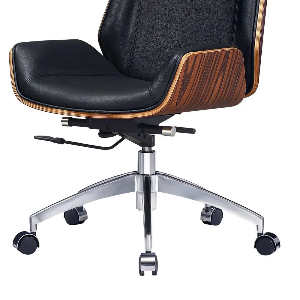Black Rosewood and Silver Adjustable Height Swivel Rolling Executive Office Chair - NOBLE HOME INTERIORS