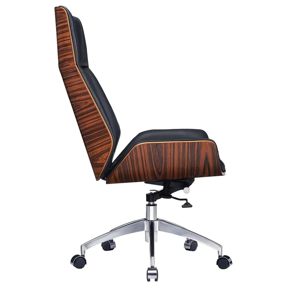 Black Rosewood and Silver Adjustable Height Swivel Rolling Executive Office Chair - NOBLE HOME INTERIORS