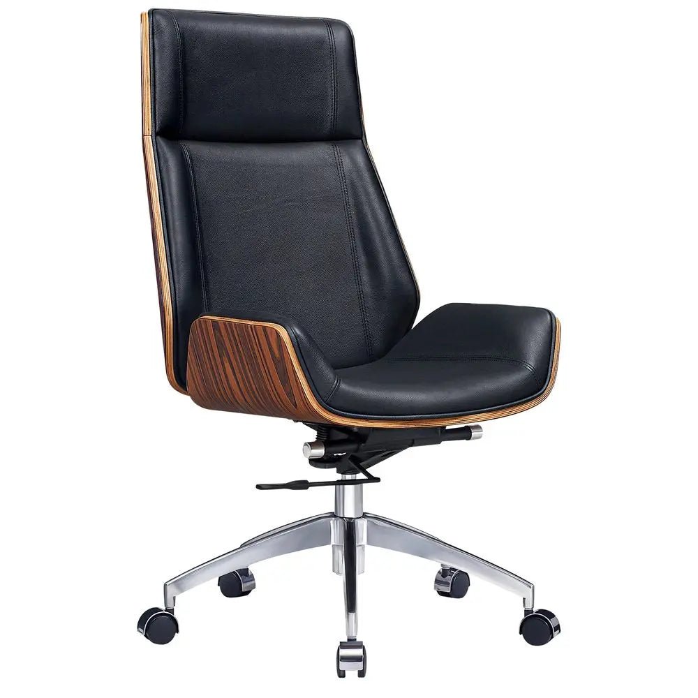 Black Rosewood and Silver Adjustable Height Swivel Rolling Executive Office Chair - NOBLE HOME INTERIORS